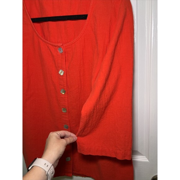 Soft Surroundings Button Down Medium Orange 3/4 Sleeve Pearlized Buttons - Picture 4 of 9